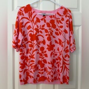 Talbots Pink Short-Sleeve Knit Top with Red Floral Pattern